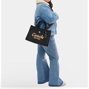 Coach Canvas Medium Black and Tan Tote Bag (Extremely Low Price)